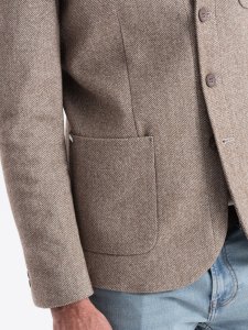 Ombre Stylowa marynarka męska bez klap - jasnobrązowa V2 OM-BLZB-0124 XL 6