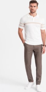 Ombre Spodnie męskie klasyczne chino SLIM FIT - ciemnobeżowe V2 OM-PACP-0182 S 1