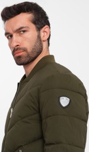 Kurtka męska Ombre Męska pikowana kurtka bomberka z metalowymi zamkami - ciemnooliwkowa V3 OM-JALP-0143 L 2