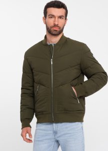 Kurtka męska Ombre Męska pikowana kurtka bomberka z metalowymi zamkami - ciemnooliwkowa V3 OM-JALP-0143 L 3