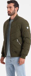 Kurtka męska Ombre Męska pikowana kurtka bomberka z metalowymi zamkami - ciemnooliwkowa V3 OM-JALP-0143 L 4