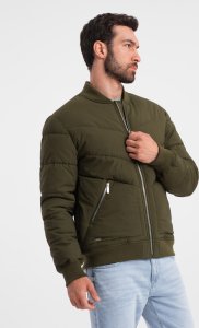 Kurtka męska Ombre Męska pikowana kurtka bomberka z metalowymi zamkami - ciemnooliwkowa V3 OM-JALP-0143 L 5