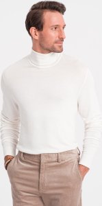 Ombre Męski dzianinowy dopasowany golf z wiskozą - ecru V3 OM-SWTN-0101 XXL 3