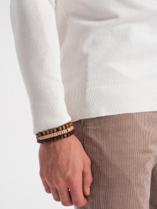 Ombre Męski dzianinowy dopasowany golf z wiskozą - ecru V3 OM-SWTN-0101 XXL 5