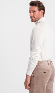 Ombre Męski dzianinowy dopasowany golf z wiskozą - ecru V3 OM-SWTN-0101 XXL 6