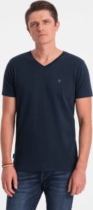 Ombre T-shirt męski V-NECK z elastanem - granatowy V2 OM-TSCT-0106 XXL 1