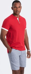 Ombre Koszulka męska polo bez kołnierzyka - czerwona V2 OM-TSCT-0156 M 2