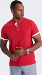 Ombre Koszulka męska polo bez kołnierzyka - czerwona V2 OM-TSCT-0156 M 3