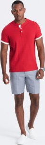 Ombre Koszulka męska polo bez kołnierzyka - czerwona V2 OM-TSCT-0156 M 4