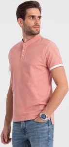 Ombre Męska koszulka polo bez kołnierzyka - różowa V7 OM-TSCT-0156 XXL 1