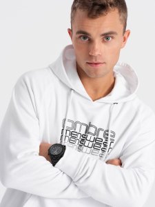 Ombre Męska bluza nierozpinana z kapturem i nadrukiem - biała V1 OM-SSPS-0153 XL 3