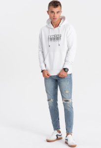 Ombre Męska bluza nierozpinana z kapturem i nadrukiem - biała V1 OM-SSPS-0153 XL 5