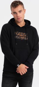 Ombre Bluza kangurka męska z kapturem i nadrukiem - czarna V2 OM-SSPS-0155 XL 3