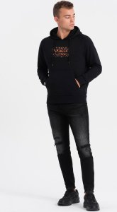 Ombre Bluza kangurka męska z kapturem i nadrukiem - czarna V2 OM-SSPS-0155 XL 4