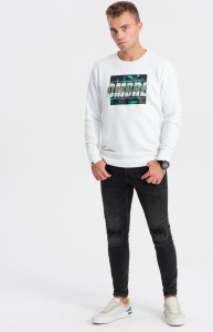 Ombre Męska bluza z nadrukiem zakładana przez głowę - biała V1 OM-SSPS-0156 L 4