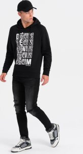 Ombre Męska bluza kangurka nierozpinana z kapturem i nadrukiem - czarna V1 OM-SSPS-0158 XL 4
