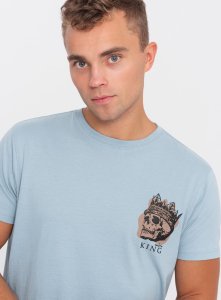 Ombre T-shirt męski bawełniany z nadrukiem na klatce piersiowej - jasnoniebieski V2 OM-TSPT-0167 XXL 3