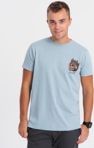 Ombre T-shirt męski bawełniany z nadrukiem na klatce piersiowej - jasnoniebieski V2 OM-TSPT-0167 XXL 4