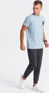 Ombre T-shirt męski bawełniany z nadrukiem na klatce piersiowej - jasnoniebieski V2 OM-TSPT-0167 XXL 5