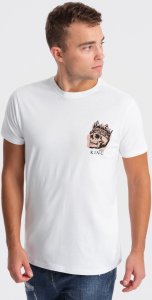 Ombre T-shirt męski bawełniany z nadrukiem na klatce piersiowej - biały V3 OM-TSPT-0167 M 1