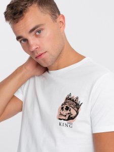 Ombre T-shirt męski bawełniany z nadrukiem na klatce piersiowej - biały V3 OM-TSPT-0167 L 3