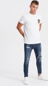 Ombre T-shirt męski bawełniany z nadrukiem na klatce piersiowej - biały V3 OM-TSPT-0167 L 5