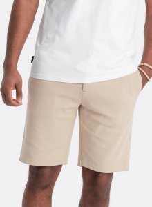 Ombre Męskie szorty ze strukturalnej dzianiny SLIM FIT - piaskowe V3 OM-SRCS-0126 XXL 3