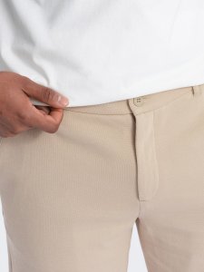 Ombre Męskie szorty ze strukturalnej dzianiny SLIM FIT - piaskowe V3 OM-SRCS-0126 XXL 4
