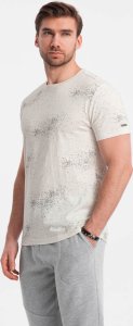 Ombre T-shirt męski fullprint z rozrzuconymi literami - jasnobeżowy V1 OM-TSFP-0179 XL 1