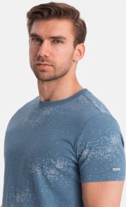 Ombre Męski t-shirt fullprint z rozrzuconymi literami - niebieski denim V3 OM-TSFP-0179 L 1