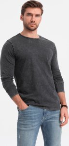 Ombre Longsleeve męski washowany z okrągłym dekoltem - czarny V4 OM-LSWL-0103 M 1