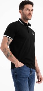Ombre Męska koszulka polo z elastanem z kontrastowymi elementami - czarna V2 OM-POSS-0123 L 3