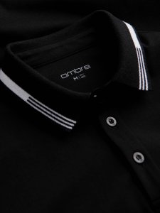 Ombre Męska koszulka polo z elastanem z kontrastowymi elementami - czarna V2 OM-POSS-0123 L 7