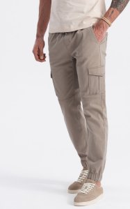 Ombre Męskie spodnie JOGGERY z zapinanymi kieszeniami cargo - beżowe V2 OM-PAJO-0123 XXL 3