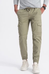 Ombre Spodnie męskie JOGGERY z zapinanymi kieszeniami cargo - khaki V1 OM-PAJO-0123 XXL 1