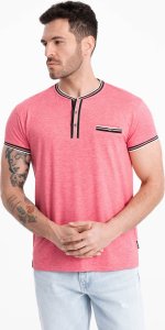 Ombre T-shirt męski henley z ozdobnymi ściągaczami - czerwony V1 OM-TSCT-0175 S 1