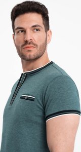 Ombre Męski t-shirt henley z ozdobnymi ściągaczami - ciemnozielony V2 OM-TSCT-0175 M 1