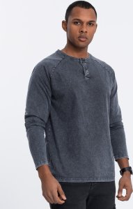 Ombre Longsleeve męski washowany henley z raglanowymi rękawami - ciemnogranatowy V2 OM-LSWL-22FW-001 S 1