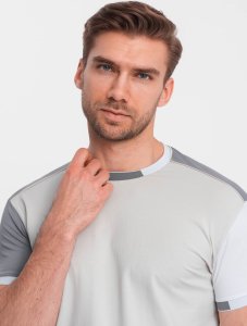 Ombre T-shirt męski z elastanem z kolorowymi rękawami - szary V4 OM-TSCT-0176 S 3