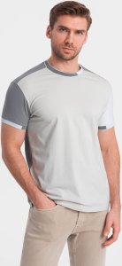 Ombre T-shirt męski z elastanem z kolorowymi rękawami - szary V4 OM-TSCT-0176 S 4