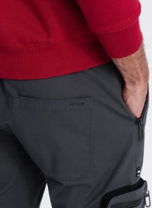 Ombre Męskie spodnie JOGGERY z odstającymi i zapinanymi kieszeniami cargo - grafitowe V6 OM-PAJO-0135 XL 12