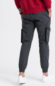 Ombre Męskie spodnie JOGGERY z odstającymi i zapinanymi kieszeniami cargo - grafitowe V6 OM-PAJO-0135 XL 13