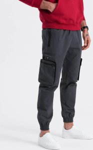 Ombre Męskie spodnie JOGGERY z odstającymi i zapinanymi kieszeniami cargo - grafitowe V6 OM-PAJO-0135 XL 2