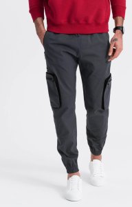 Ombre Męskie spodnie JOGGERY z odstającymi i zapinanymi kieszeniami cargo - grafitowe V6 OM-PAJO-0135 XL 3