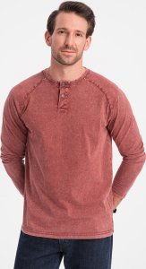 Ombre Longsleeve męski washowany henley z raglanowymi rękawami - ceglasty V3 OM-LSWL-22FW-001 M 1