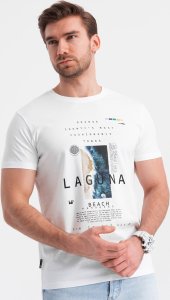 Ombre Męski t-shirt bawełniany z nadrukiem laguna - biały V1 OM-TSPT-0127 XXL 1