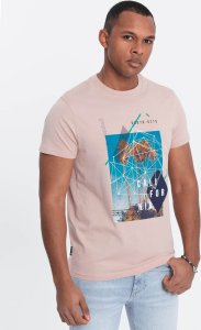 Ombre Męski t-shirt bawełniany z nadrukiem California - różowy V2 OM-TSPT-0128 S 1