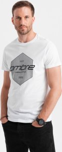 Ombre T-shirt męski bawełniany z nadrukiem geometrycznym i logotypem - biały V1 OM-TSPT-0141 S 1