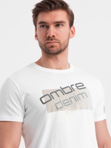 Ombre T-shirt męski bawełniany z logotypem - biały V1 OM-TSPT-0139 M 1