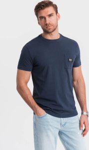 Ombre Męski casualowy t-shirt z naszytą kieszonką - granatowy V10 OM-TSCT-0109 S 2